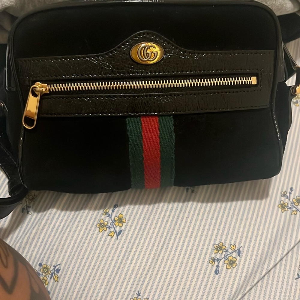 Gucci Black Crossbody Bag with Red and Green Stripe